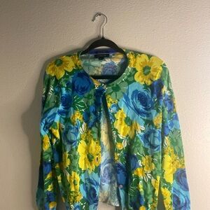 Lands End 100% Supima Cotton Floral Button Cardigan Sweater Womens sz MP